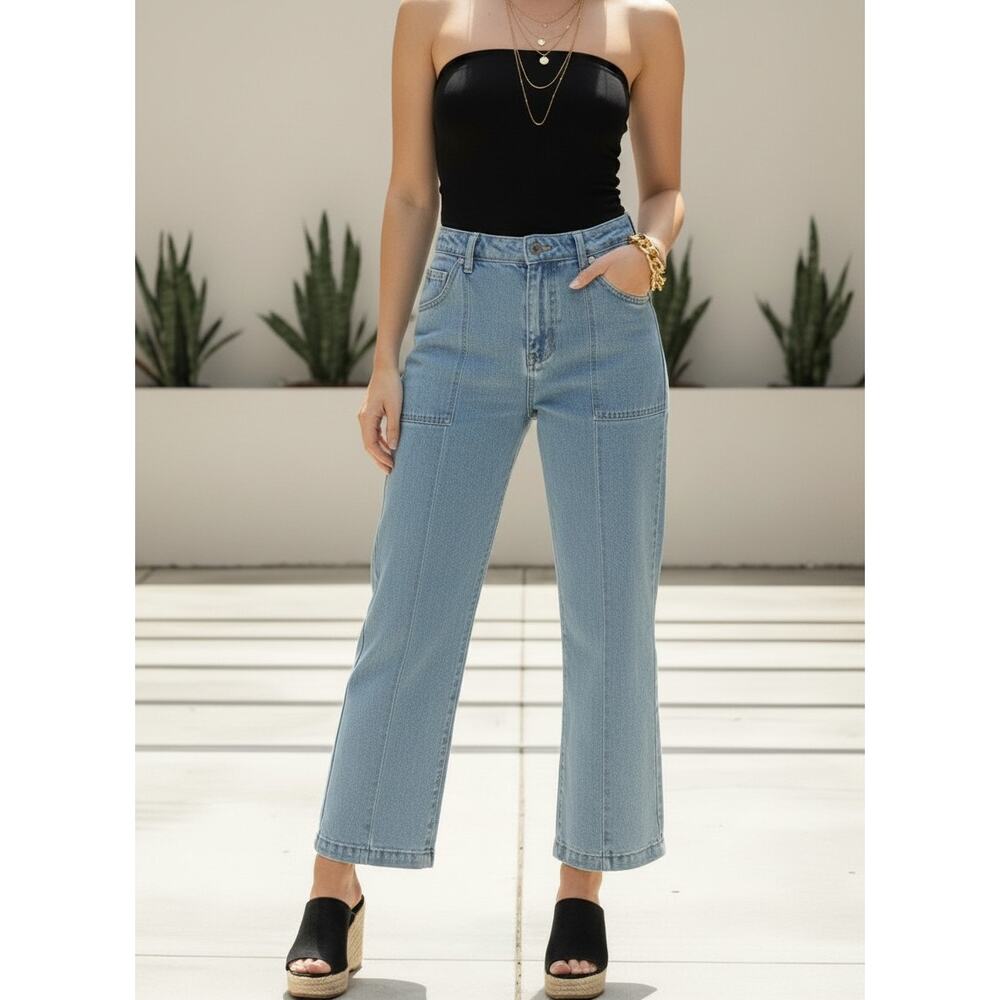 On 34th Macy's Wide Leg Carpenter Jeans Light Wash Blue Size 6 EUC